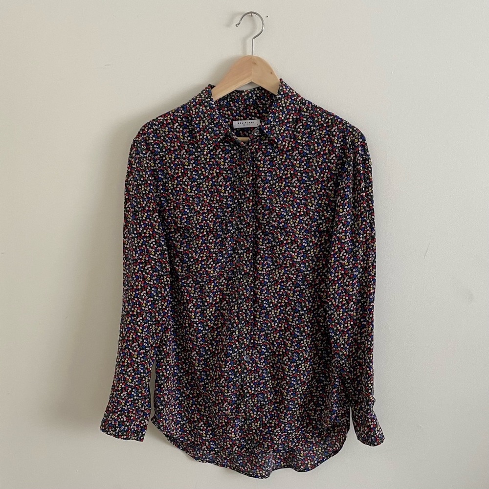 Black floral equipment silk shirt